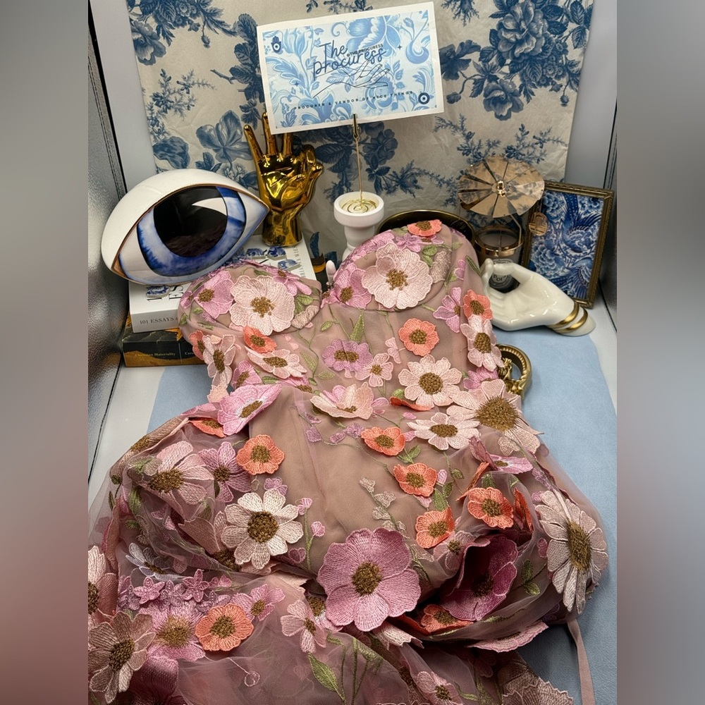 🆕 BRONX & BANCO 🧿 NWOT Jasmine Floral-Appliqued Gown, Pastel Pink Sz S US 4 - Picture 13 of 16